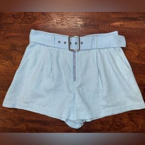 Ramy Brook Size 6 Women’s Blue Belted Gleirys Shorts Ramie Grass Linen Material